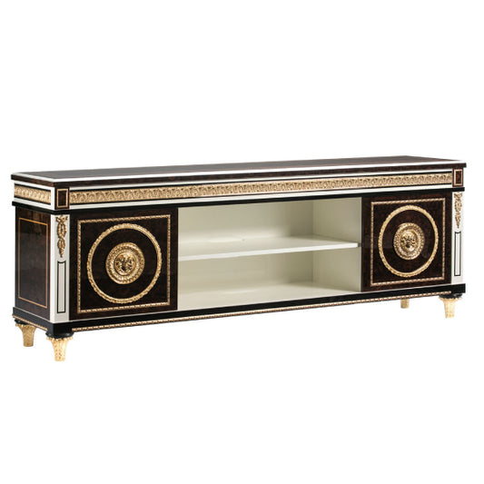 Sophisticated Black and Gold TV Console with Elegant Detailing