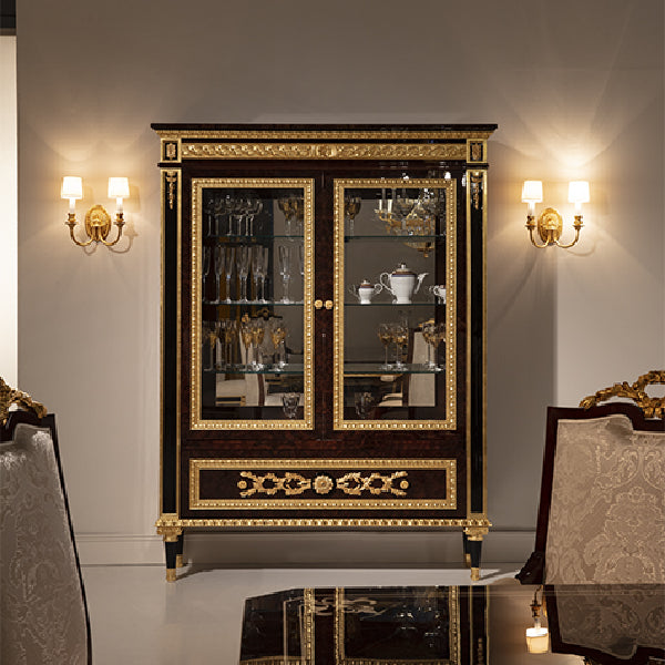 Luxurious Display Cabinet with Glass Doors and Ornate Detailing