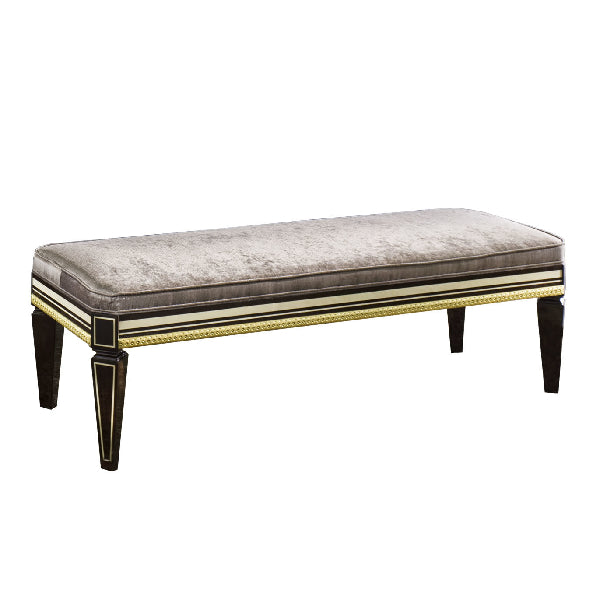 Elegant Upholstered Bench with Gold and Black Accents