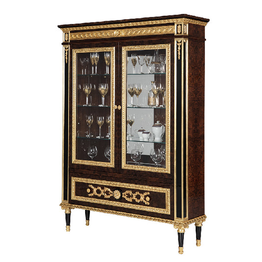 Luxurious Display Cabinet with Glass Doors and Ornate Detailing