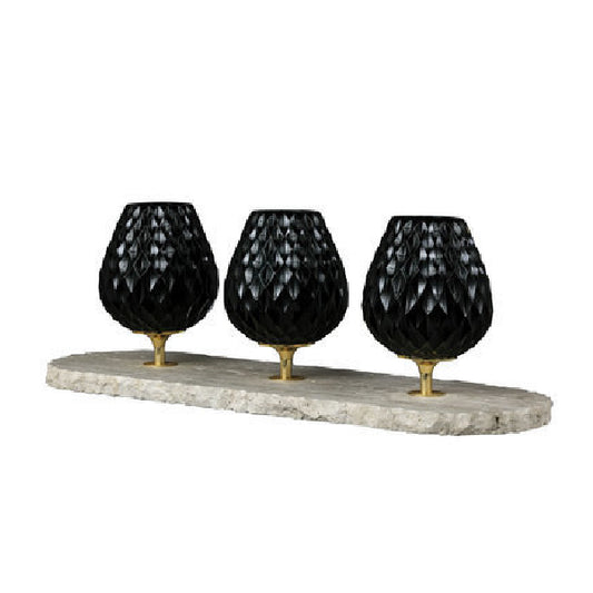 Chic Black Glass Candle Holders on Marble Base