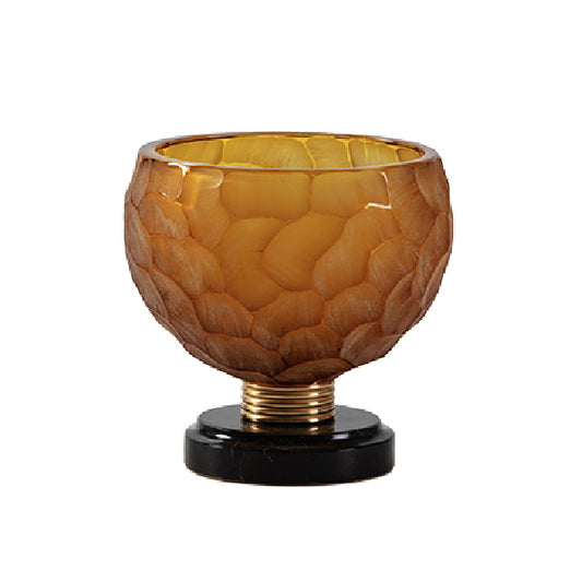 Charming Amber Glass Decorative Bowl on Black Base