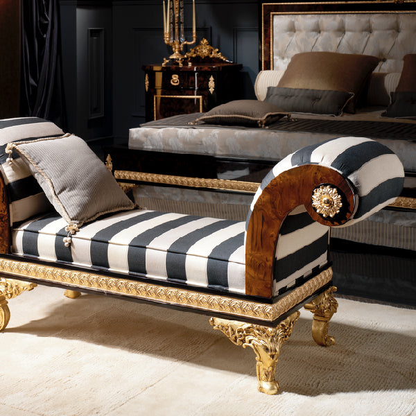 Luxurious Striped Chaise Lounge with Ornate Details