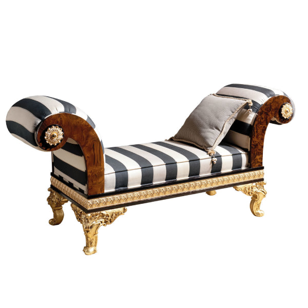 Luxurious Striped Chaise Lounge with Ornate Details