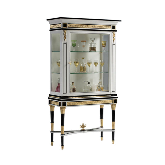 Elegant Display Cabinet with Glass Doors and Gold Accents