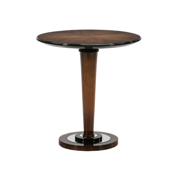 Elegant Round Side Table with Wood and Glossy Accents