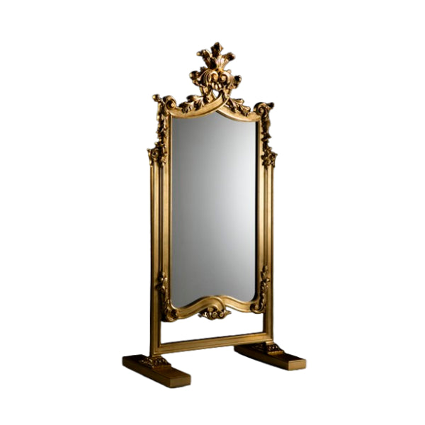 Exquisite Gold-Finished Standing Mirror with Intricate Detailing