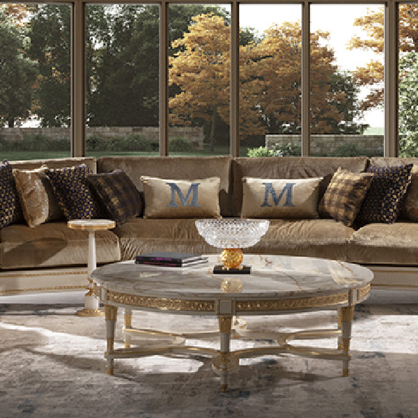 Elegant Round Coffee Table with Marble Top and Delicate Gold Accents