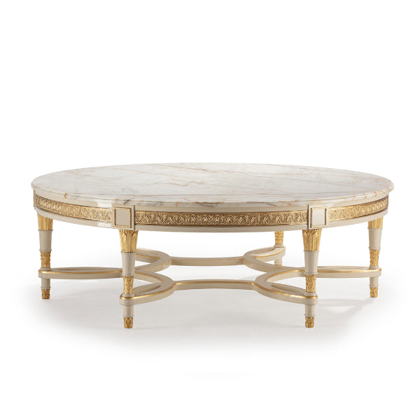 Elegant Round Coffee Table with Marble Top and Delicate Gold Accents