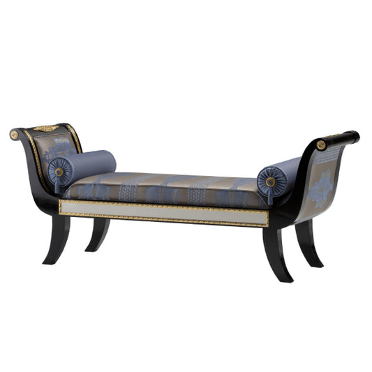 Chic Black and Blue Chaise Lounge with Elegant Detailing