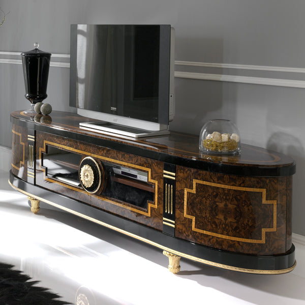 Elegant Curved TV Console with Luxurious Detailing