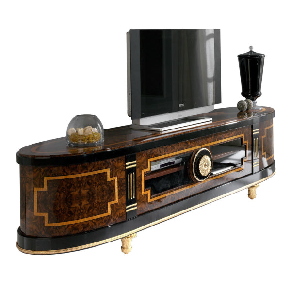 Elegant Curved TV Console with Luxurious Detailing