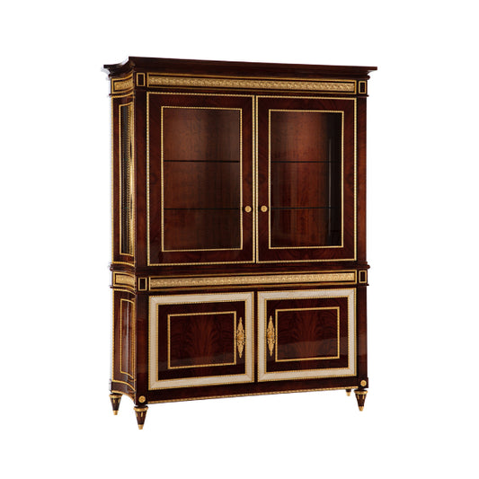 Sophisticated Display Cabinet with Glass Doors and Intricate Inlay