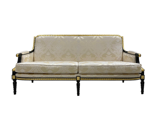 Elegant Two-Seat Sofa with Intricate Detailing and Timeless Charm