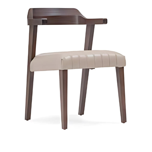 Elegant Beige Upholstered Armchair with Dark Walnut Frame