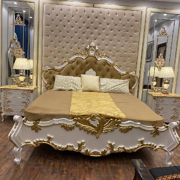 White and Gold Bedroom Set with Upholstered Headboard