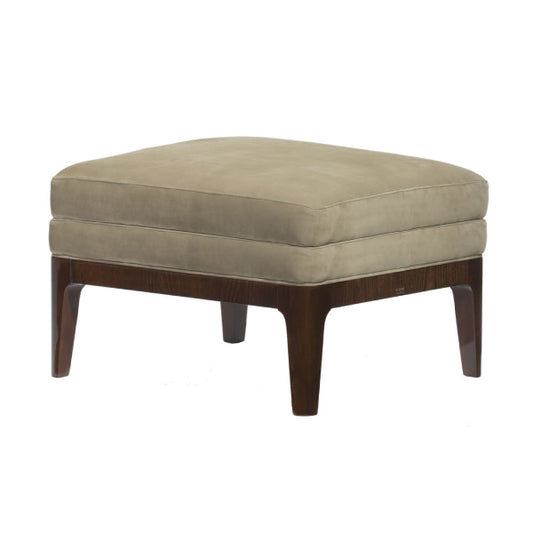 Chic Upholstered Ottoman with Rich Wood Accents