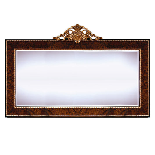 Exquisite Large Rectangular Mirror with Ornate Top Crest