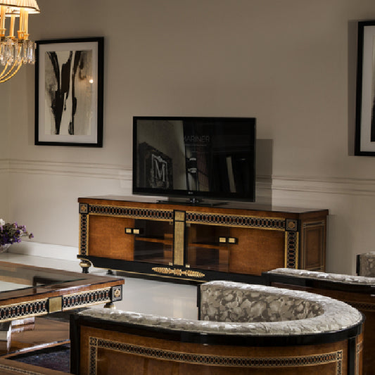 Luxurious TV Console with Elegant Detailing and Ample Storage