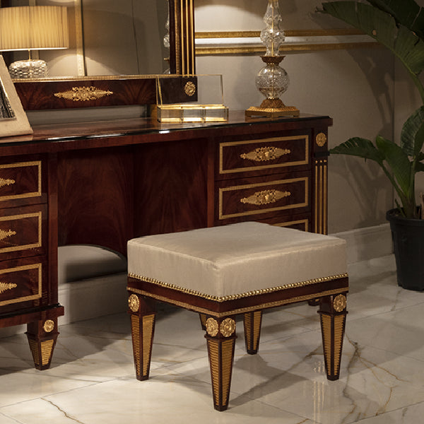 Elegant Square Ottoman with Decorative Gold Accents