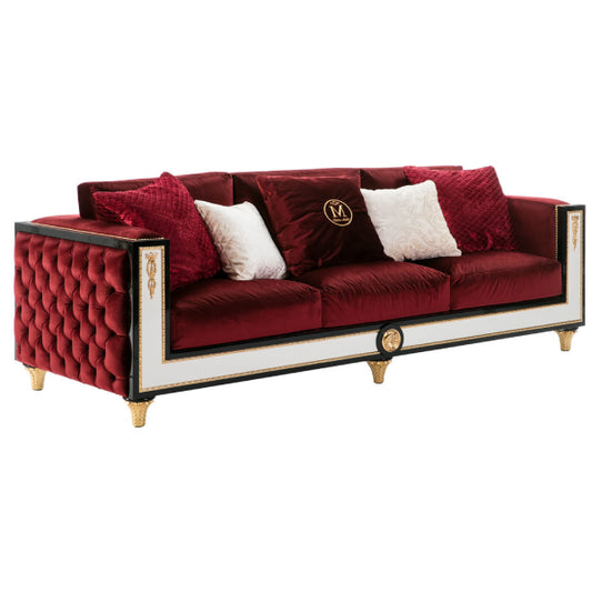 Exquisite Red Velvet Sofa with Luxurious Detailing