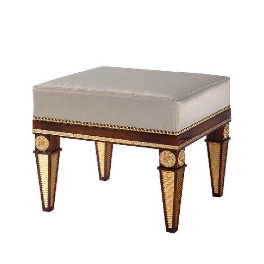 Elegant Square Ottoman with Decorative Gold Accents