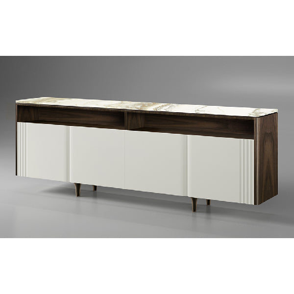 Media console with marble top and sleek design