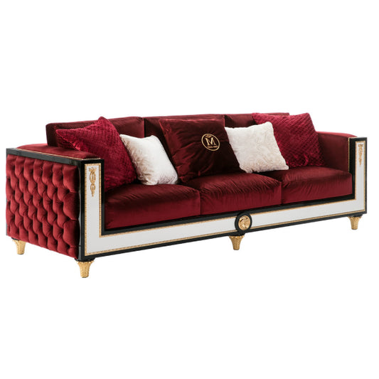 Lavish Red Velvet Sofa with Elegant Accents