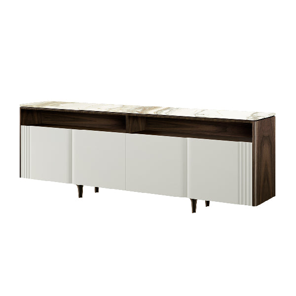 Media console with marble top and sleek design