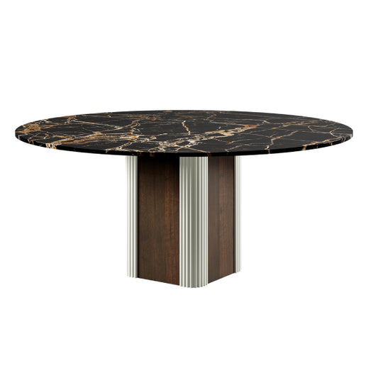 Sophisticated Round Dining Table with Marble Top and Textured Base