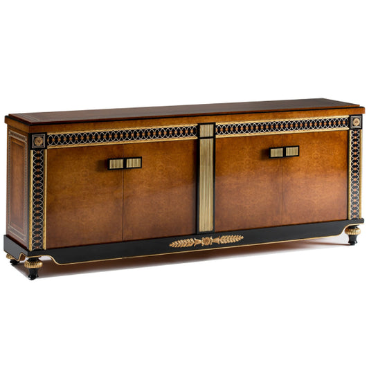 Chic Brown and Black Sideboard with Elegant Gold Accents