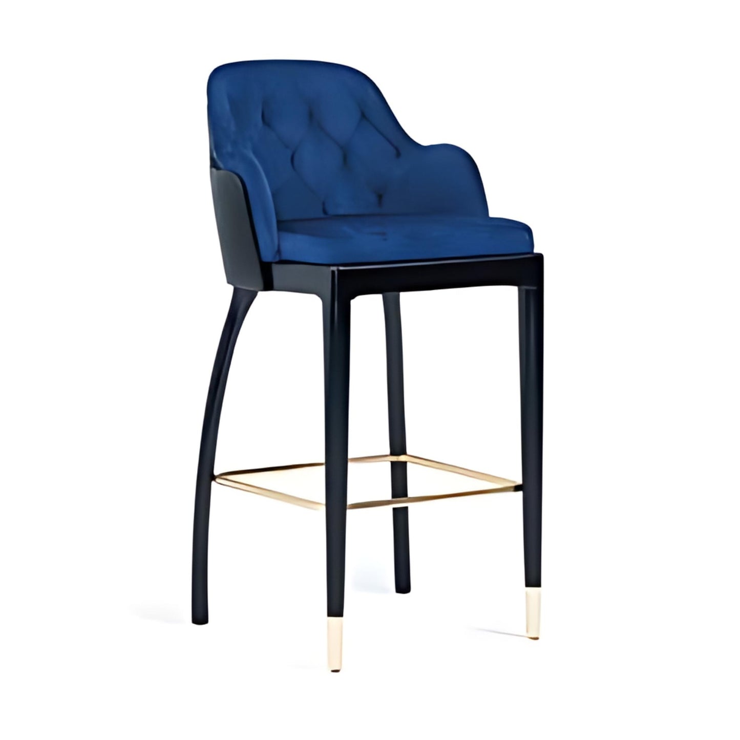 Elegant Comfort: The Blue Tufted Bar Stool with Black Frame