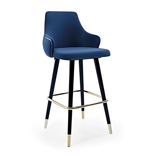 Chic Comfort: The Navy Blue Upholstered Bar Stool with Gold Accents