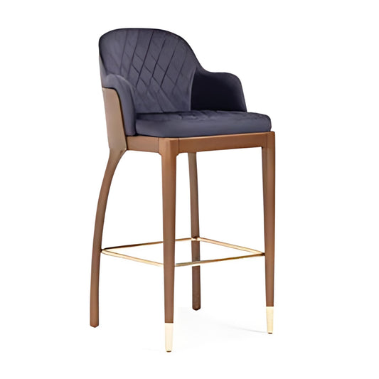 Sophisticated Style: The Navy Quilted Bar Stool with Wooden Frame