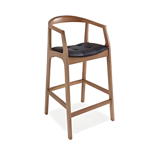 Modern Comfort: The Black Leather Bar Stool with Wooden Frame