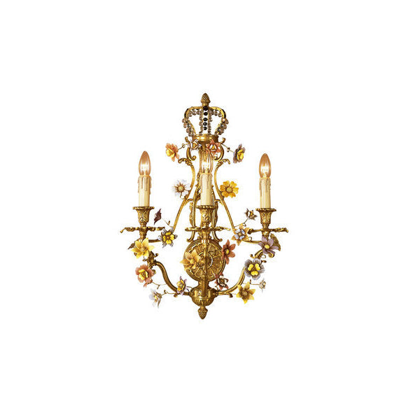 Charming Three-Arm Wall Sconce with Floral Accents