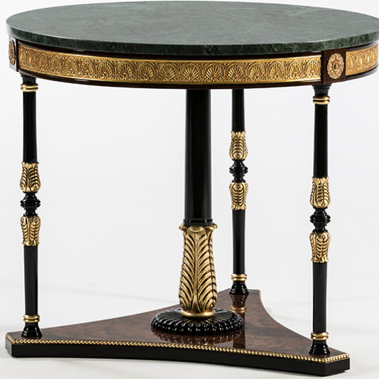 Elegant Round Side Table with Rich Green Marble Top and Ornate Details