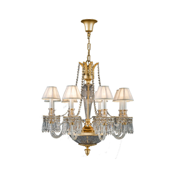 Elegant Crystal Chandelier with Fabric Shades: A Refined Touch