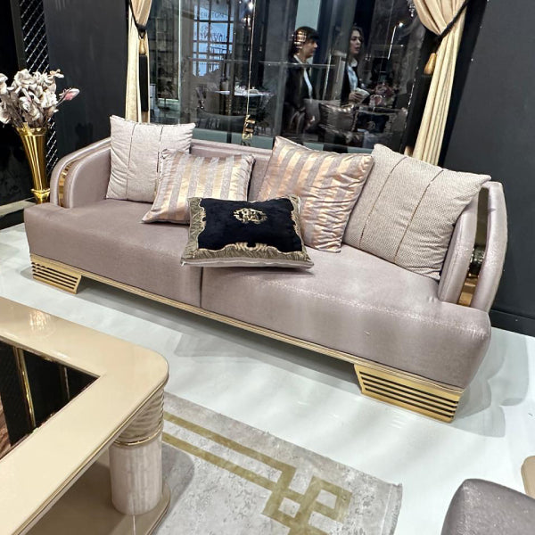 Elegant Modern Living Room Set with Quilted Upholstery and Gold Accents