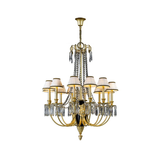 Luxurious Chandelier with Fabric Shades and Crystal Accents