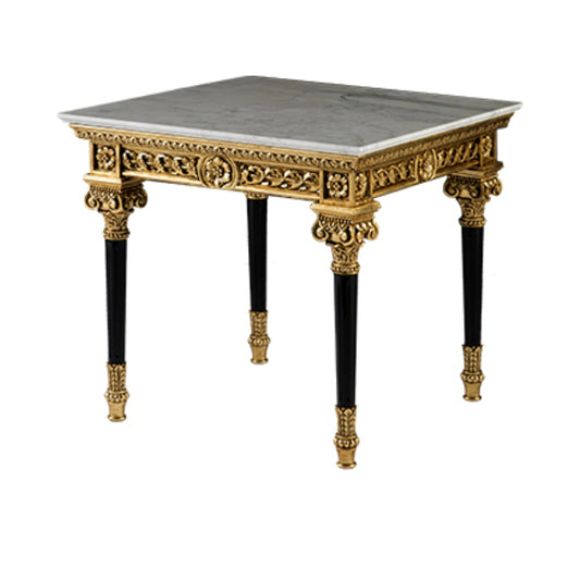 Opulent Square Side Table with Marble Top and Exquisite Gold Accents