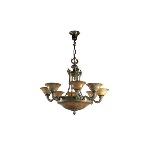 Classic Bronze Chandelier with Amber Glass Shades