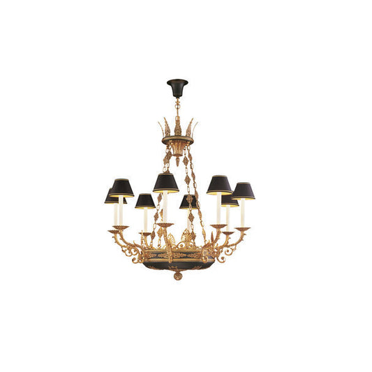 Exquisite Chandelier with Black Shades and Gold Detailing