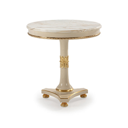 Elegant Round Side Table with Marble Top and Classic Gold Accents