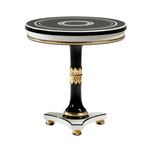 Stylish Round Side Table with Black Finish and Elegant Gold Accents