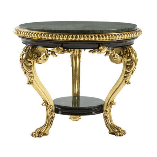 Opulent Round Side Table with Green Marble Top and Exquisite Gold Accents