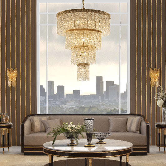 Grand Gold Chandelier with Crystal Accents