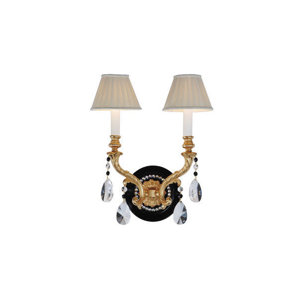 Elegant Double-Arm Wall Sconce with Crystal Accents and Shades