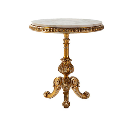 Luxurious Round Side Table with Ornate Gold Base and Marble Top