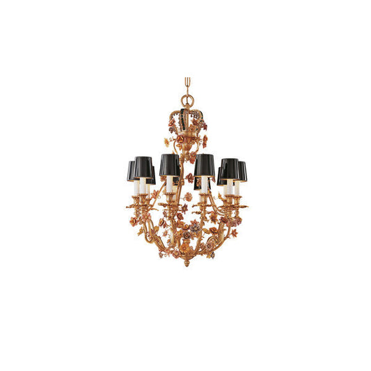 Exquisite Floral Chandelier with Elegant Black Shades